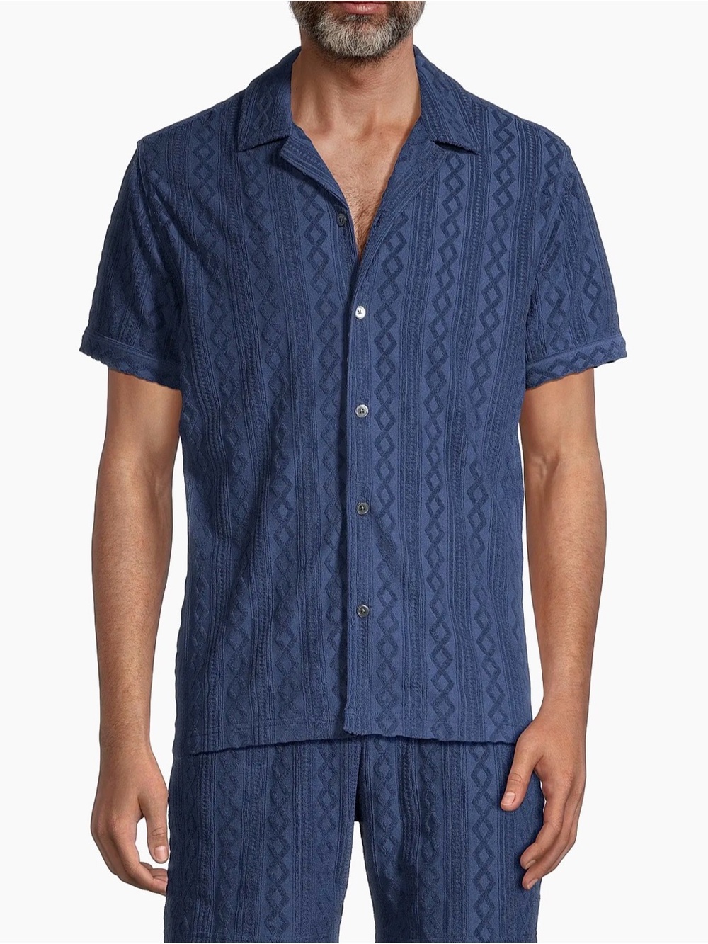 Rails Maverick Terry Cloth Jacquard Short-Sleeve Shirt in Royal Blue